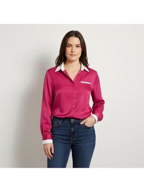 Ann Chabrol Vintage Fuchsia & White Blouse Shirt Size 12